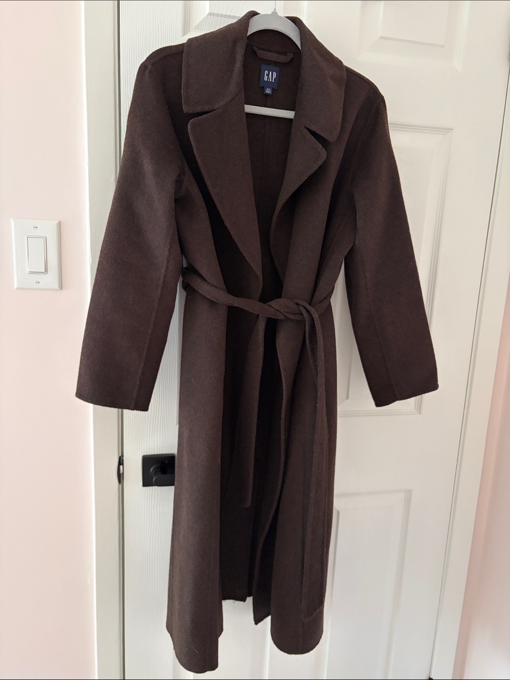 Gap Brown Long Belted Wool Coat Size Xs Petite